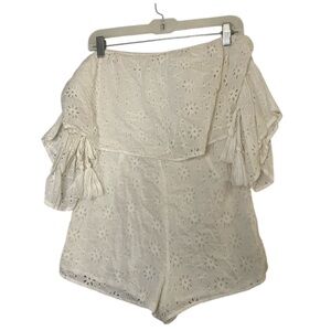 Nordstrom ELAN White Romper Off Shoulder Boho Eyelet Floral 100% Cotton Large